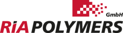 Logo der Firma Ria Polymers in schwarz und rot auf weißem Hintergrund